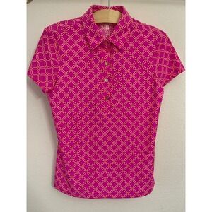 Jude Connally Pink Geometric Chain Link Polo Shirt Womens Small Style 301332
